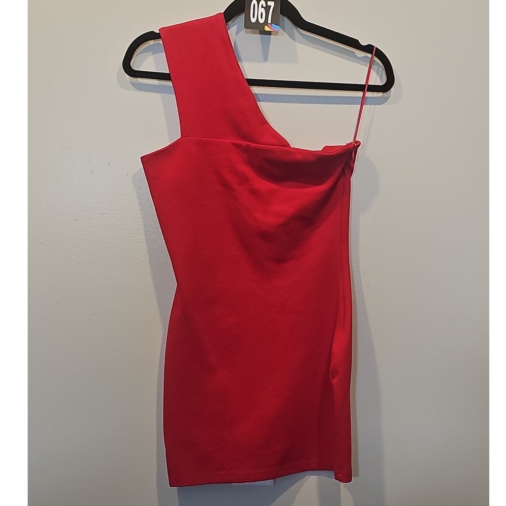 Superdown Red One Shoulder Mini Dress Asymmetrical Bodycon Cocktail Womens Small